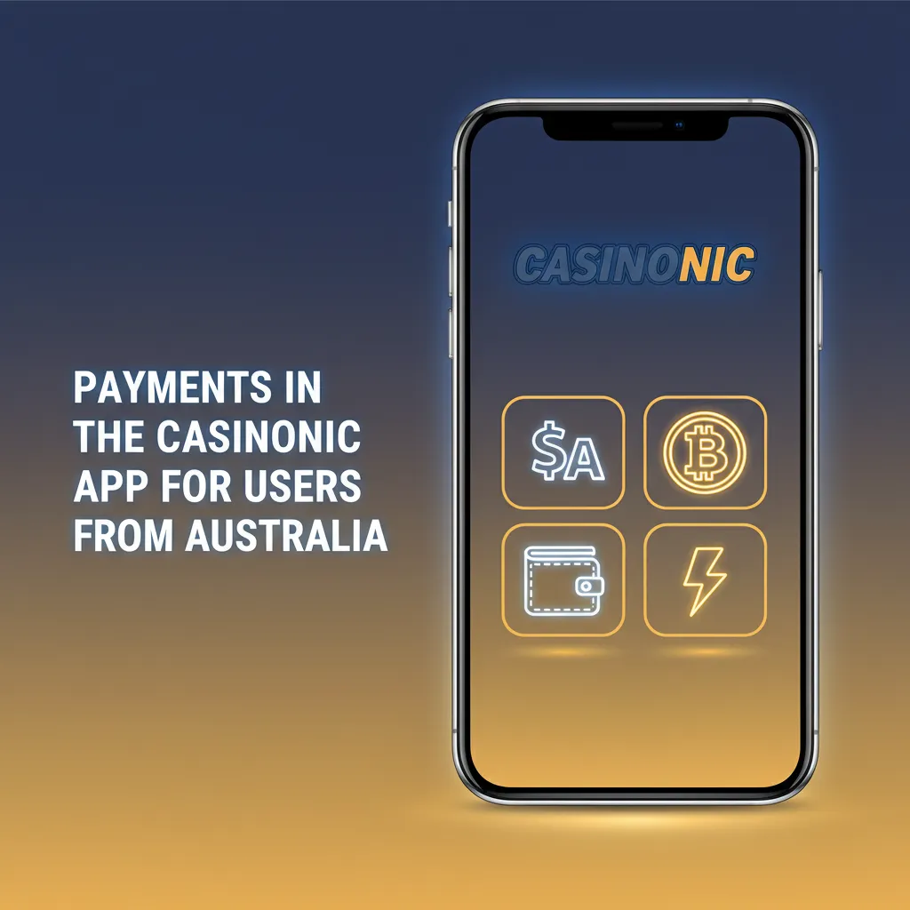 Casinonic app banking for Australia showing Visa, Mastercard, Skrill, Neteller, Paysafecard and Bitcoin options
