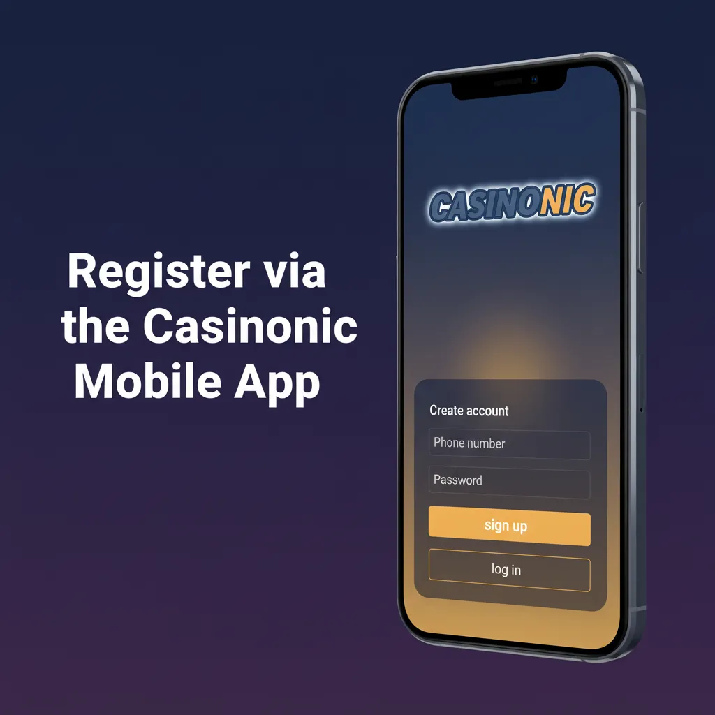 Casinonic app signup on phone: install or add PWA, choose Phone/Email/Social/One-click, confirm details, enable 2FA.