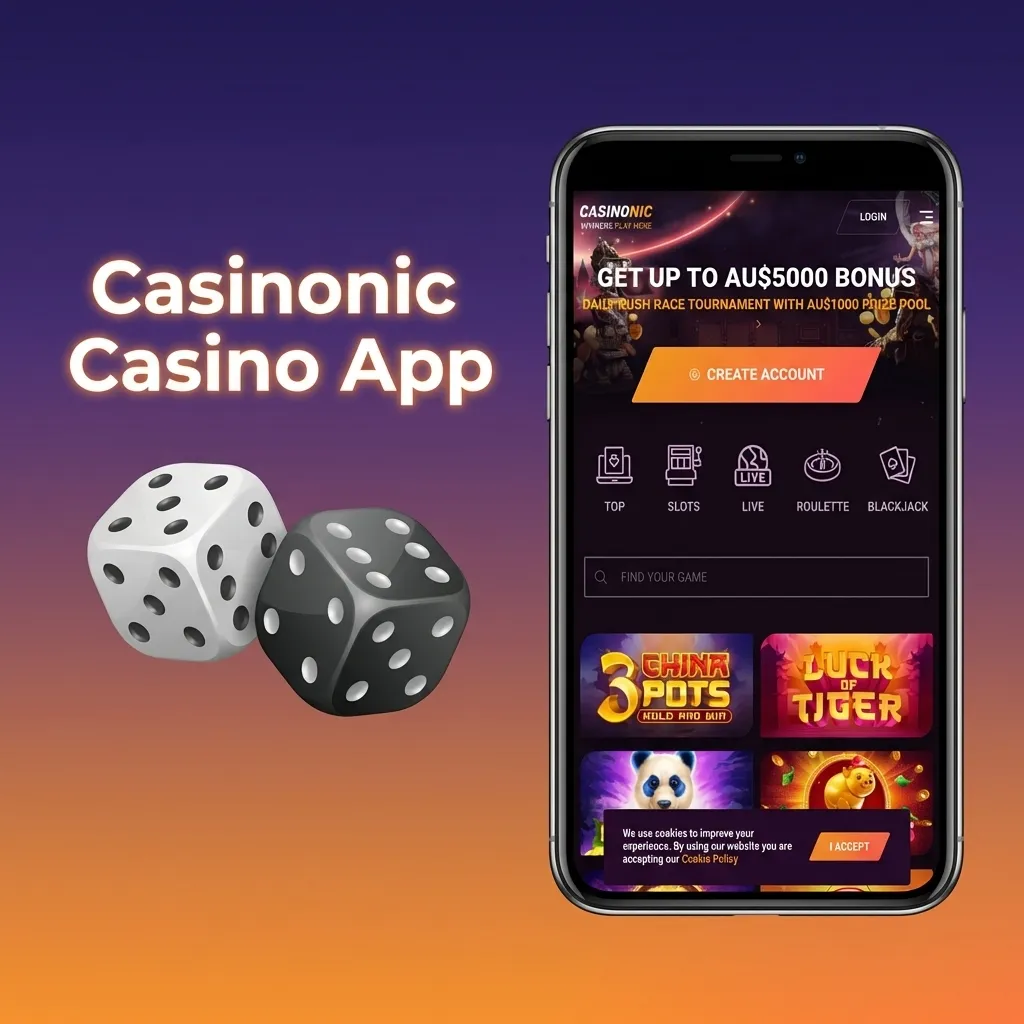 Casinonic Casino mobile app interface showing slots, table games, and live dealer options from top gaming providers