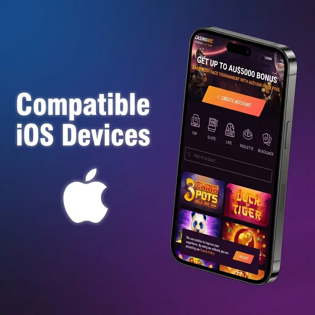 List of compatible iOS devices including iPhone X through 15 series, iPad Air, iPad Pro, and iPad Mini models
