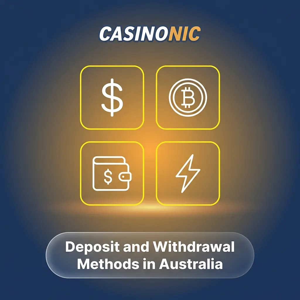 Australian online casino payment options including Visa, Mastercard, Skrill, Neteller, Bitcoin, and other methods in AUD