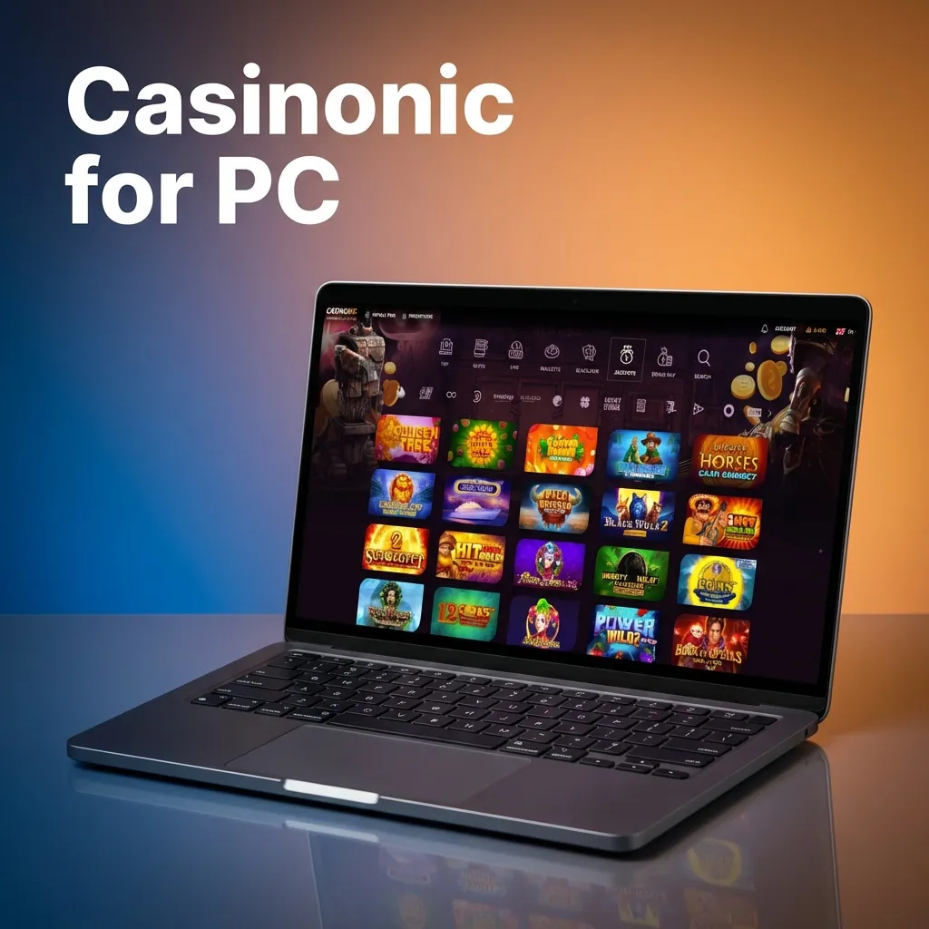 Browser-based Casinonic casino interface on desktop computer showing game lobby and login screen