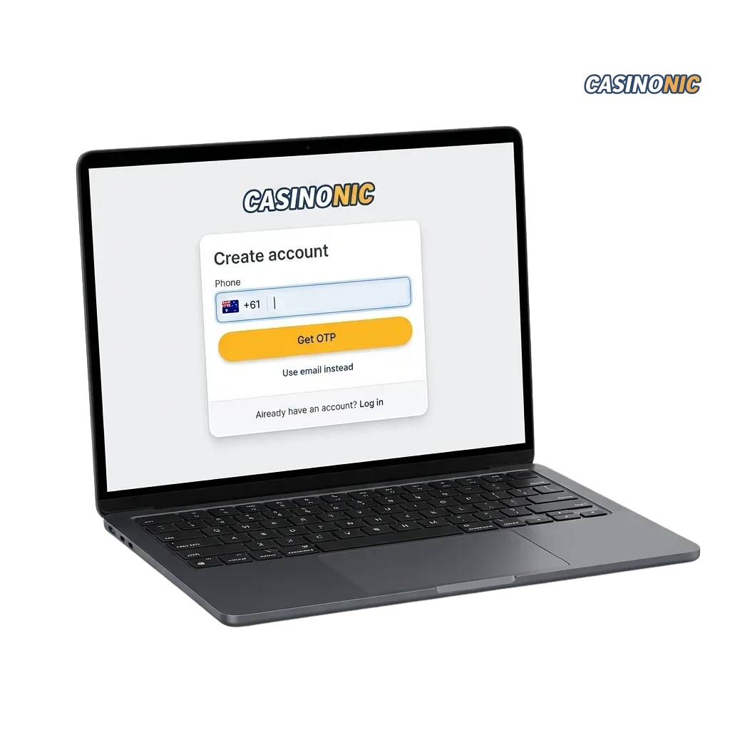 Australian player registering on Casinonic casino platform to access pokies, live games, and sports betting options